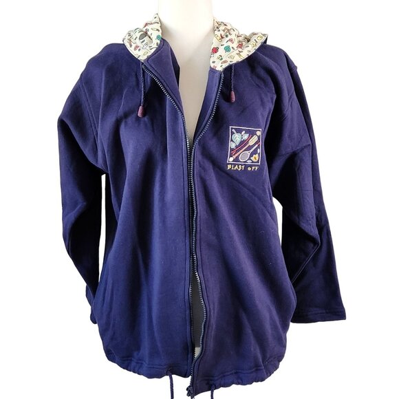 Vintage 80s Sporty Hoodie Sweatshirt Blue Zip Front S/M Deadstock 90s retro - Picture 3 of 6